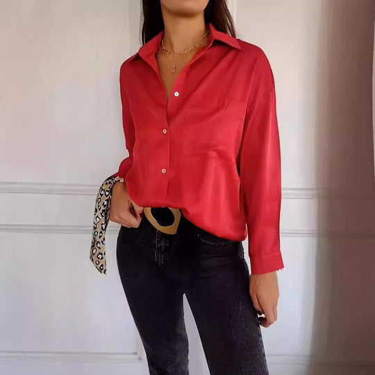 Damen lässige Hemdbluse mit verschlussfreien Taschen und klassischem Schnitt R&B