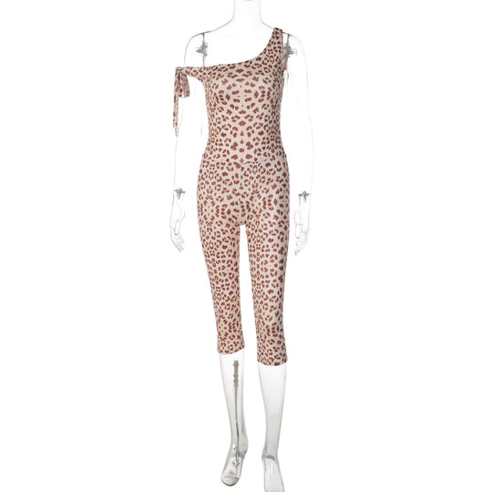Damen trendiger Einteiler mit asymmetrischem Ausschnitt und Leoprint R&B