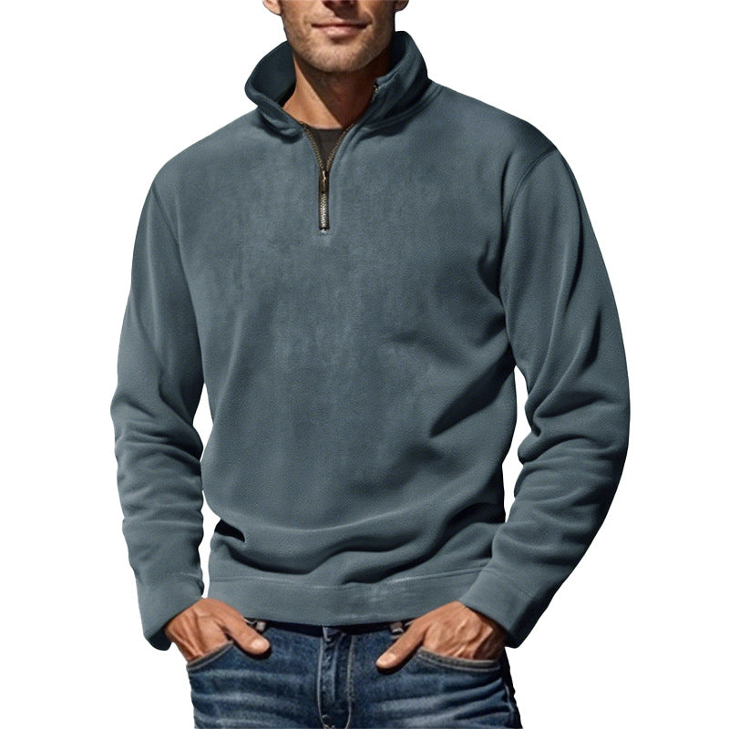 Herren nan Fleece-Halbzippullover mit Stehkragen und Rippbündchen R&B