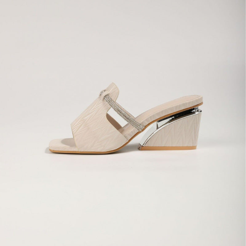 Damen elegante Slide-Sandalen mit funkelnden Akzenten R&B