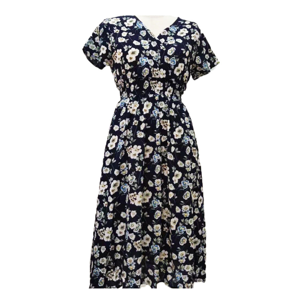 Damen langärmliges Kleid mit floralem Design und elastischem Taillenbund R&B