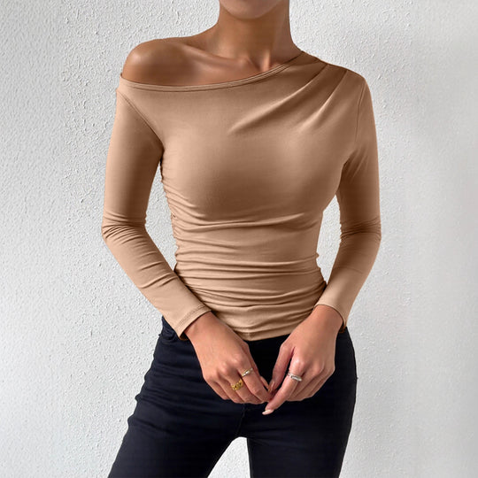 Damen Langarmshirt mit asymmetrischem Ausschnitt und figurformendem Schnitt R&B