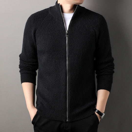 Herren Strickjacke mit hohem Kragen und unauffälligem Reißverschluss R&B