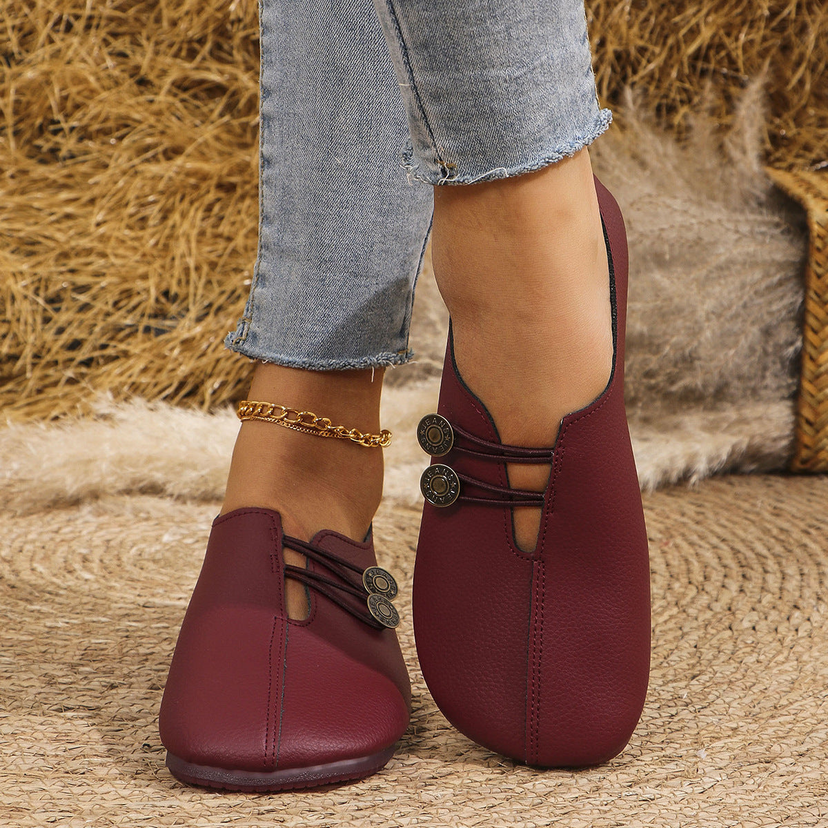 Damen Mokassins mit dekorativem Knopfdesign und atmungsaktive Schaft R&B