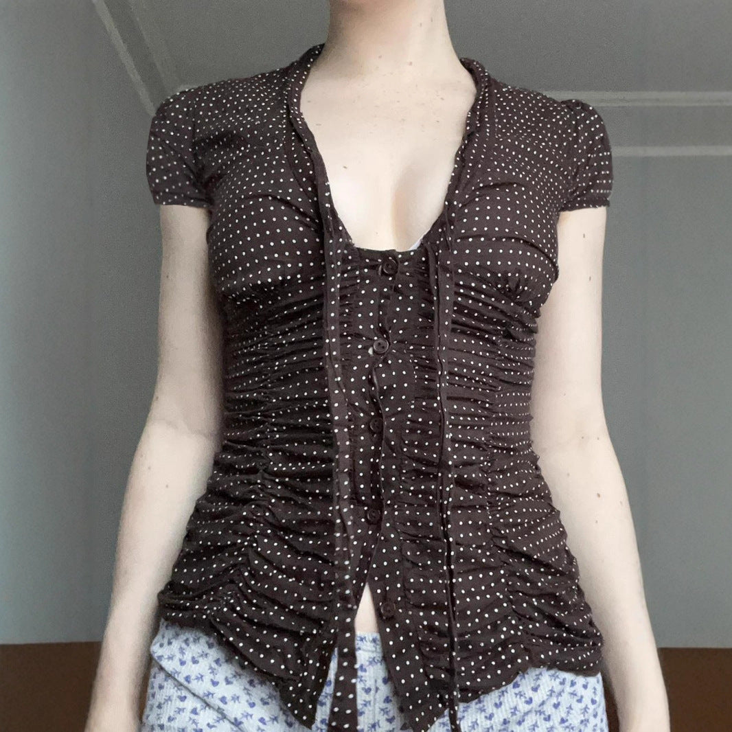 Damen feminines Blusenshirt mit Raffung und Schleifen-Detail R&B