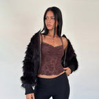 Damen Spitzen-Crop-Top mit floralem Design R&B