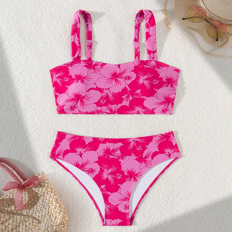Damen Hochtailliertes Bikini-Set mit Quadrat-Ausschnitt-Oberteil