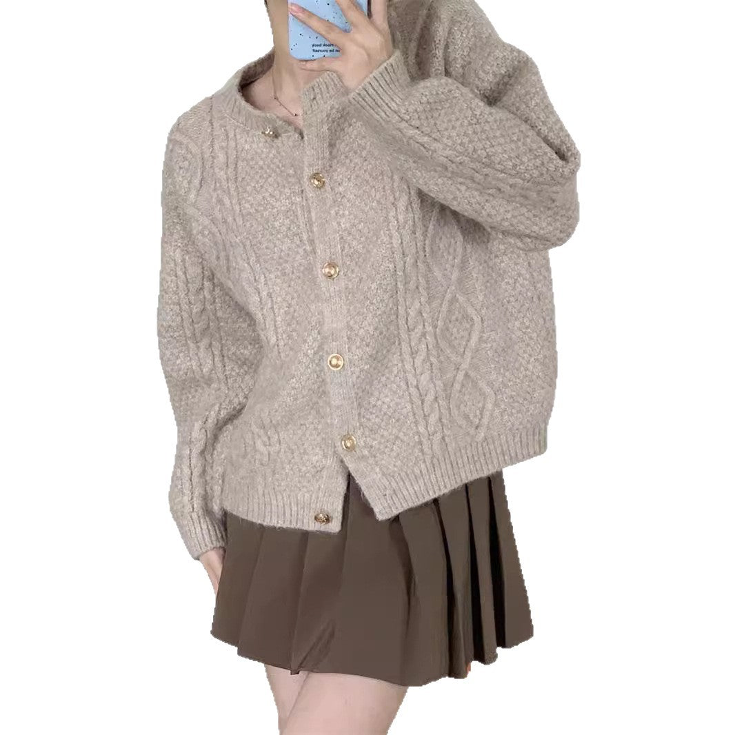 Damen Gemusterte Strickjacke mit goldenen Knöpfen und weitem Schnitt R&B