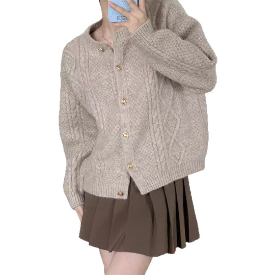 Damen Gemusterte Strickjacke mit goldenen Knöpfen und weitem Schnitt R&B