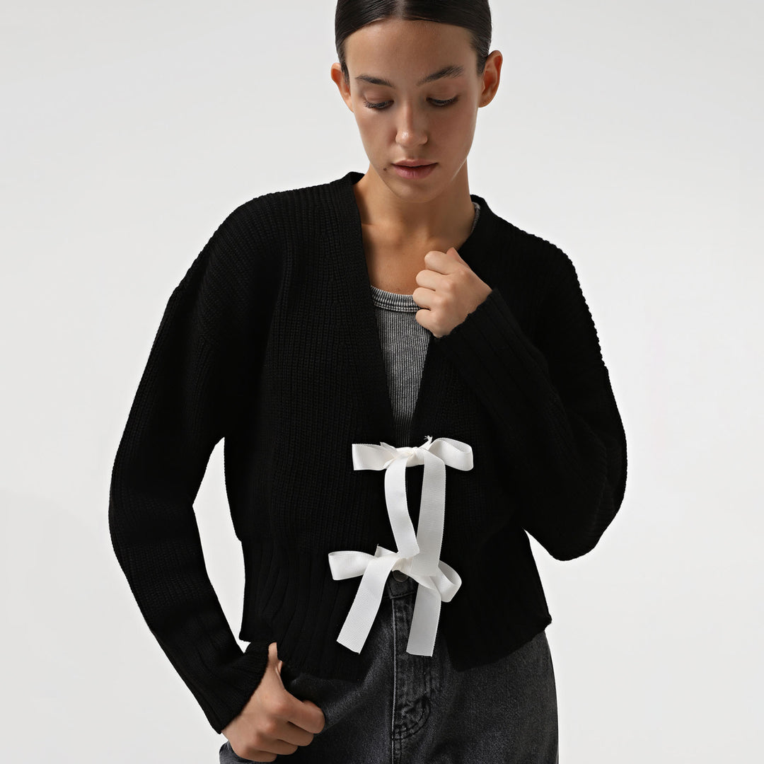 Damen Strickjacke mit dekorativen Schleifen-Details R&B