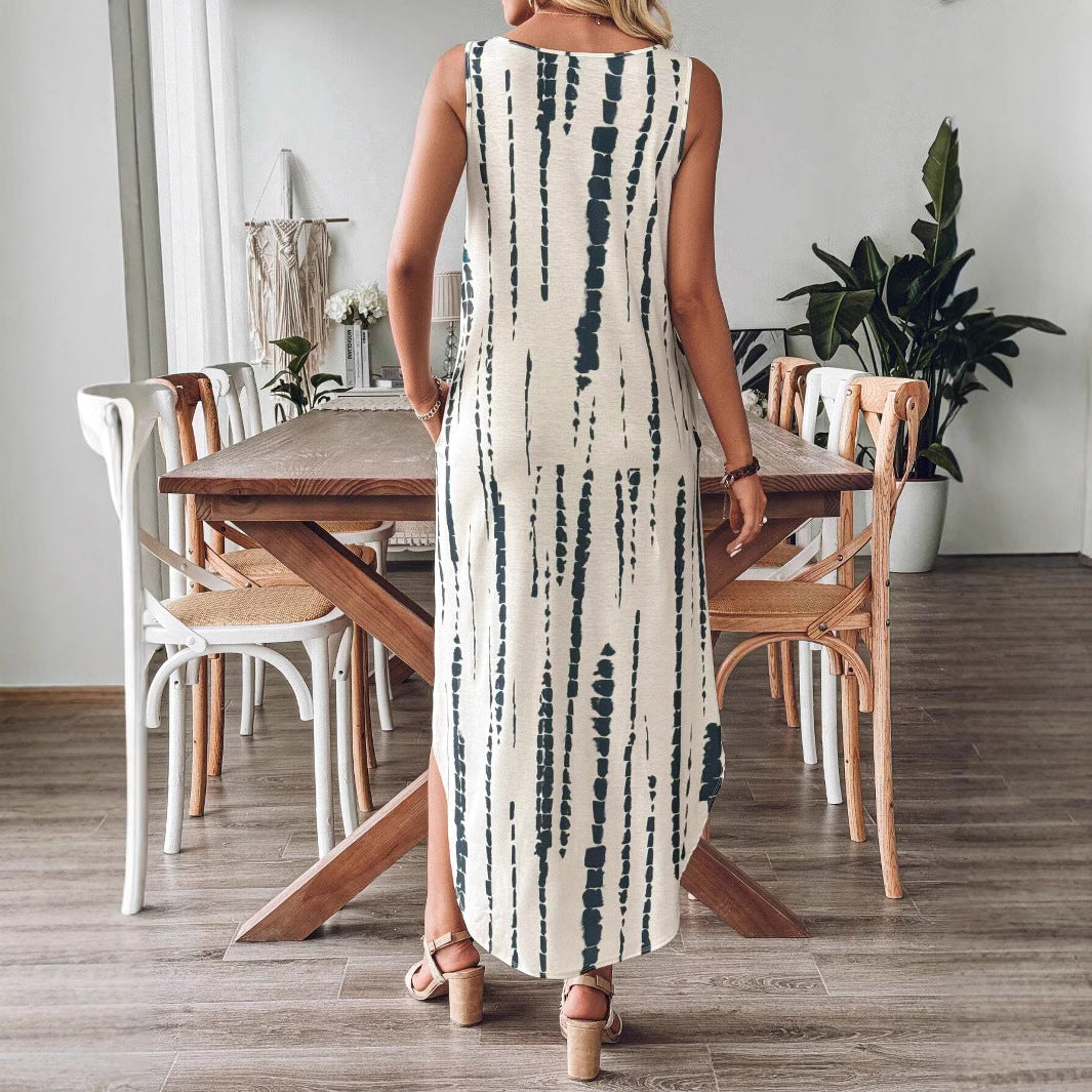 Damen Maxikleid mit feinem V-Ausschnitt und gestreiftem Design R&B