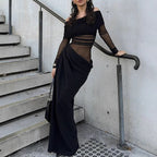 Damen Off-Shoulder Maxikleid mit figurbetonendem Design und Raffung R&B