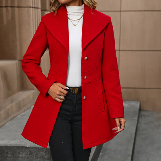 Damen eleganter Mantel mit hochgeschlagenem Kragen R&B