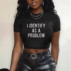 Damen Crop-T-Shirt mit kreativem Spruch und R&Brnem Schnitt R&B