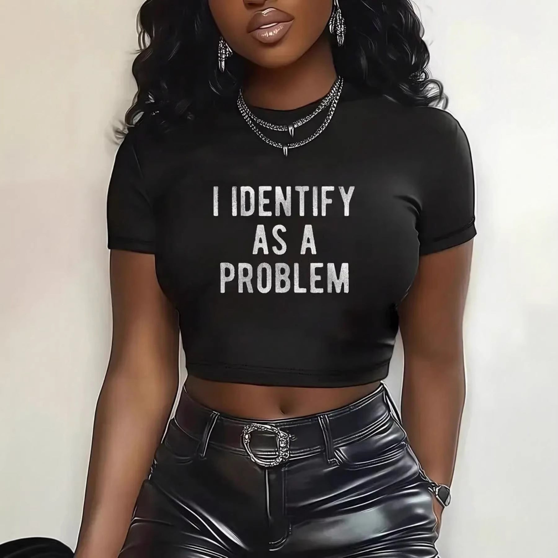 Damen Crop-T-Shirt mit kreativem Spruch und R&Brnem Schnitt R&B