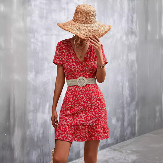 Damen Sommerliches Minikleid mit floralem Design und verspieltem Saum R&B