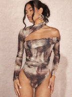 Damen Hochgeschlossener Bodysuit mit asymmetrischem Schnitt und raffinierten Drapierungen R&B