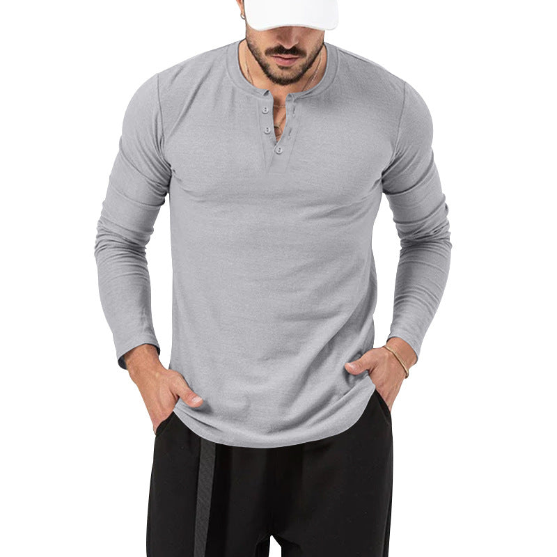 Herren Langarm-Henley-Shirt mit hochwertiger Baumwollmischung und modischen Knopfdetails R&B