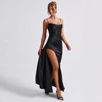 Damen Elegantes Maxikleid mit seitlichem Schlitz und schmalen Spaghettiträgern EB