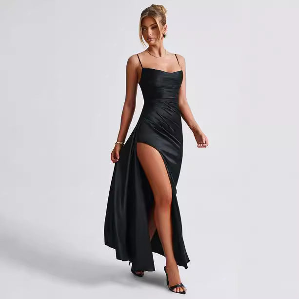 Damen Elegantes Maxikleid mit seitlichem Schlitz und schmalen Spaghettiträgern EB