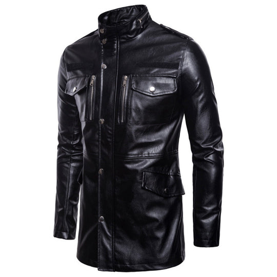 Herren modische Kunstlederjacke mit praktischen Taschen und asymmetrischem Reißverschluss R&B