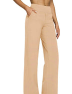 Damen nan fließende High-Waist-Hose mit extra weitem Bein, elastischem Komfortbund und Eingrifftaschen R&B