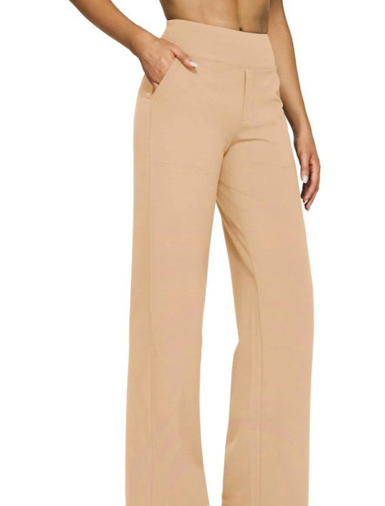 Damen nan fließende High-Waist-Hose mit extra weitem Bein, elastischem Komfortbund und Eingrifftaschen R&B