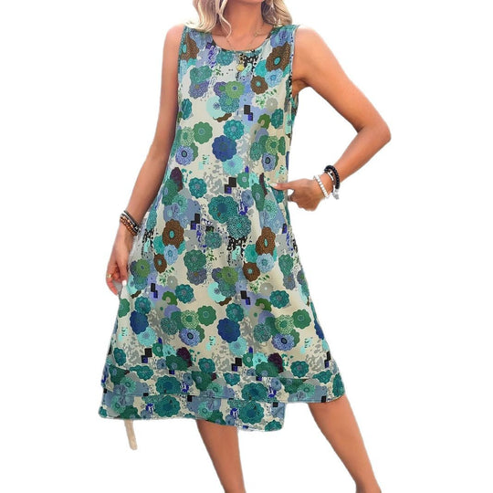 Damen luftiges Kleid mit floralen Mustern und schwingendem Saum R&B