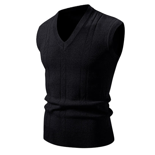 Herren eleganter ärmelloser Pullover mit V-Ausschnitt und strukturiertem Muster R&B