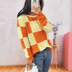 Damen Grobstrickpullover mit modernem Karomuster und lässigem Schnitt R&B