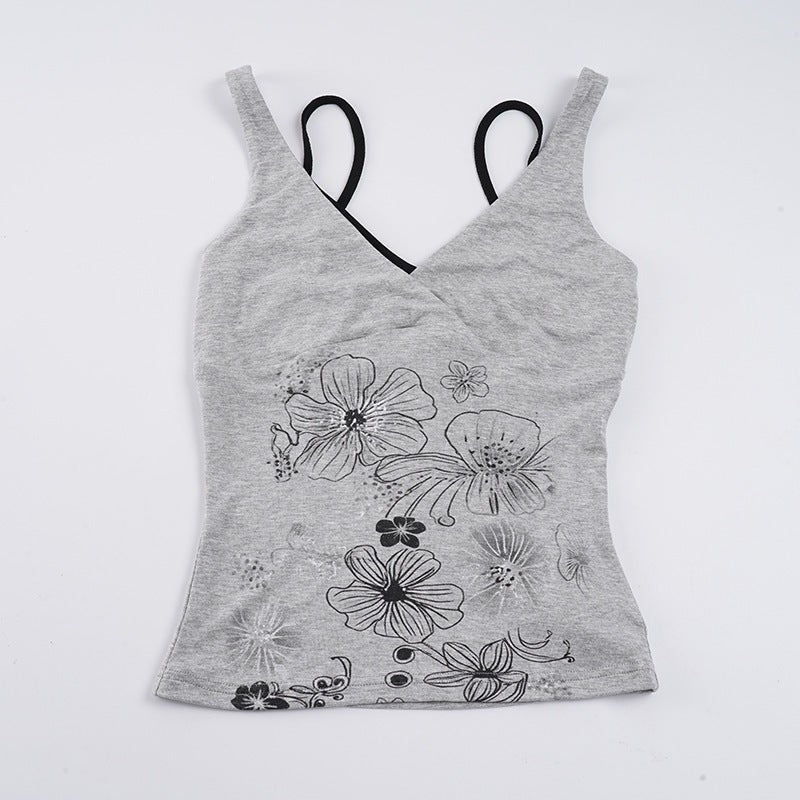 Damen Crop-Top mit floralem Design und Spaghetti-Trägern R&B
