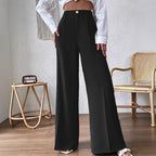 Damen Weit geschnittene elegante Stoffhose mit hoch sitzendem Bund R&B