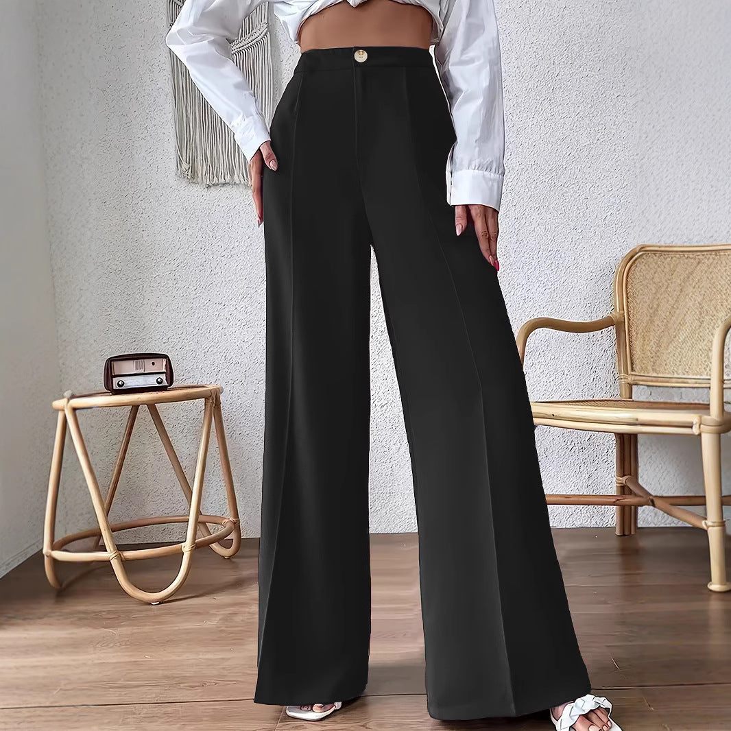 Damen Weit geschnittene elegante Stoffhose mit hoch sitzendem Bund R&B