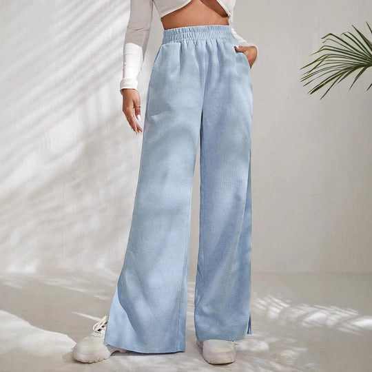 Damen Weite Cord-Hose mit elastischem Bund und seitlichen Schlitzen R&B