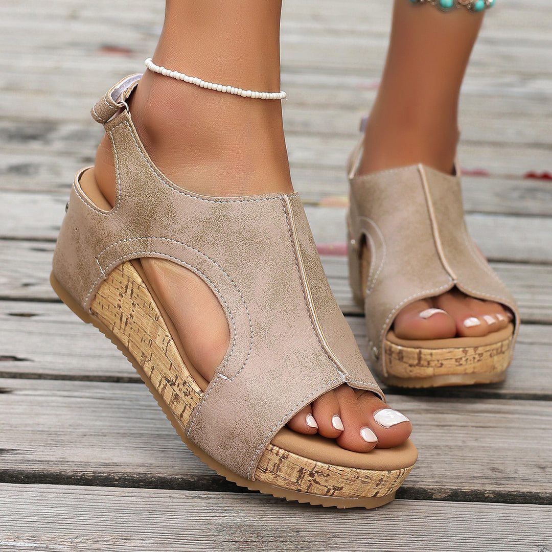 Damen Keil-Sandalen mit modischem Korkdesign und verstellbarem Riemen R&B