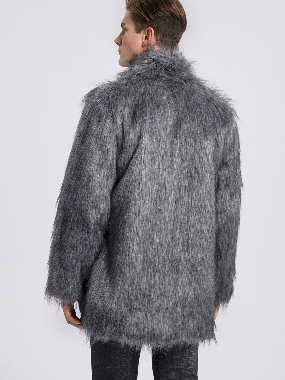Herren Eleganter Kunstfell-Mantel mit weitem Kragen R&B