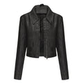 Damen modische cropped Kunstlederjacke mit klassischem Wellenkragen