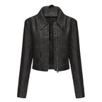 Damen modische cropped Kunstlederjacke mit klassischem Wellenkragen