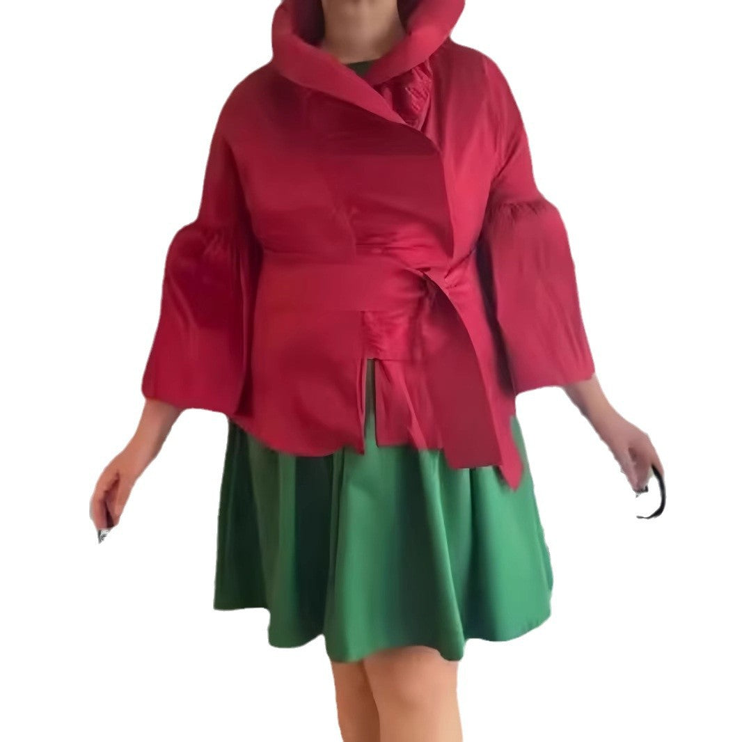 Damen Elegante Wickeljacke mit voluminösen Ärmeln und modernem Kragen R&B