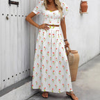 Damen Maxikleid mit floralen Akzenten und taillierter Silhouette EB