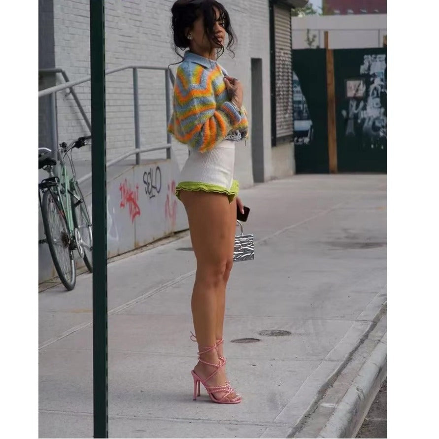 Damen Trendige Strickjacke mit bunten Streifen und lässigem Schnitt R&B