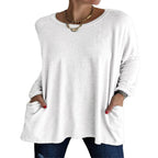 Damen nan oversized Longsleeve-Tunika mit Rundhalsausschnitt, überschnittener Schulter und aufgesetzten Taschen R&B