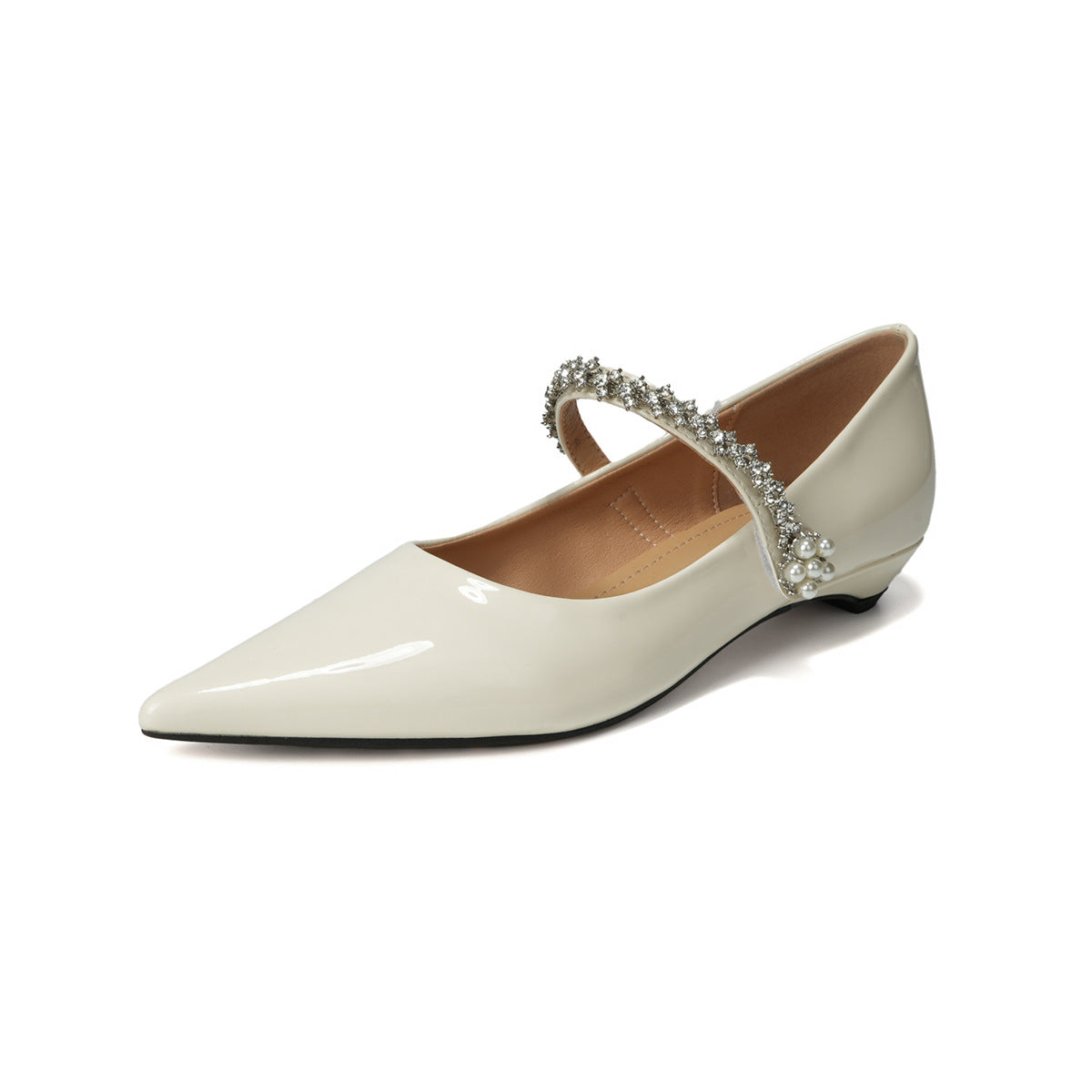 Damen elegante spitze Ballerinas mit funkelndem Strassriemen