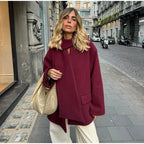 Damen Elegante Oversize-Jacke mit hohem Kragen und Taschen R&B