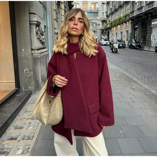 Damen Elegante Oversize-Jacke mit hohem Kragen und Taschen R&B