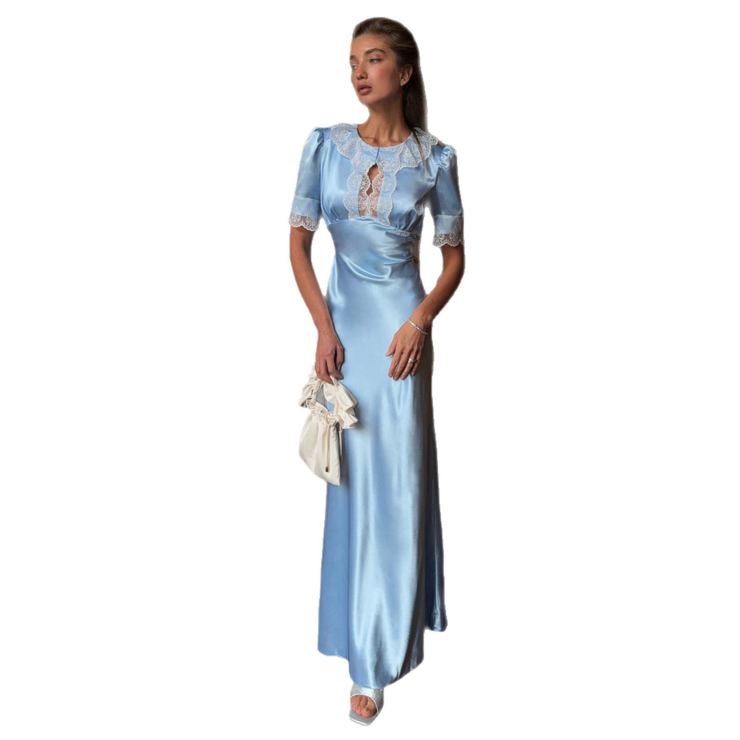 Damen Maxikleid mit eleganten Spitzenakzenten und V-Ausschnitt R&B