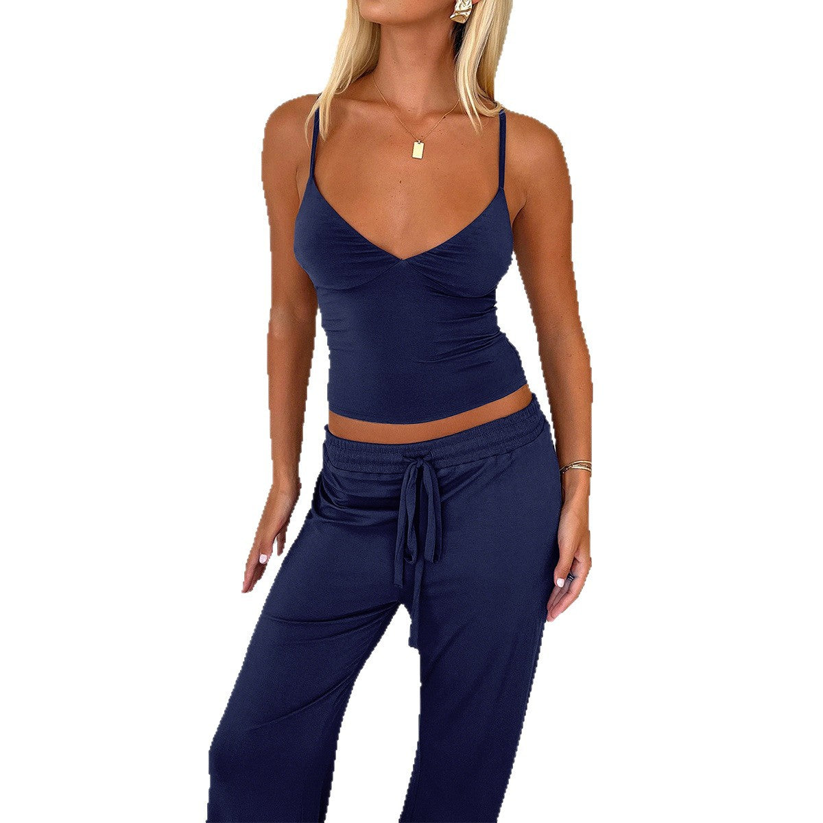 Damen Lässiges Zweiteiliges Set mit Spaghettiträgershirt und weitem Hosen R&B