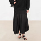 Satinrock Schwarz Damen Maxi leicht und schwingend