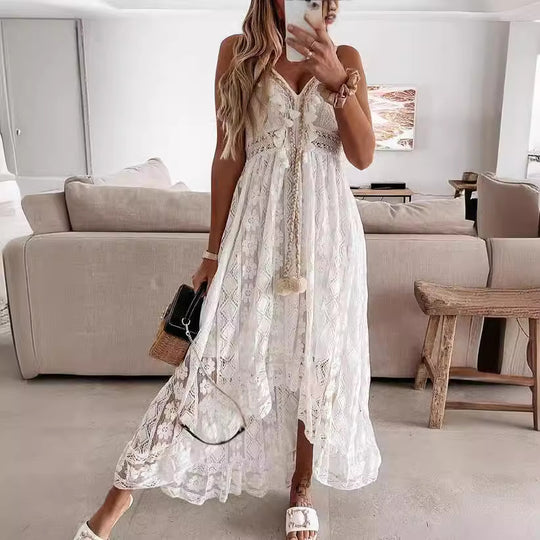 Damen Boho-Maxikleid mit Spitzenakzenten und dekorativen Quasten R&B