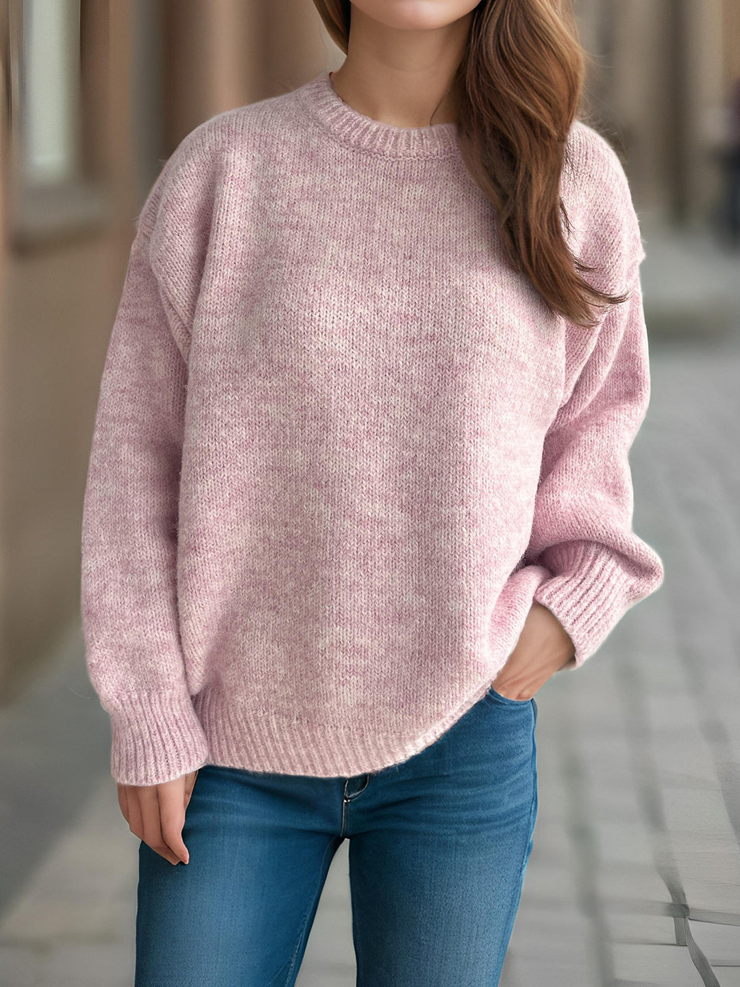 Damen lässiger Oversize-Pullover mit strukturiertem Maschenmuster R&B